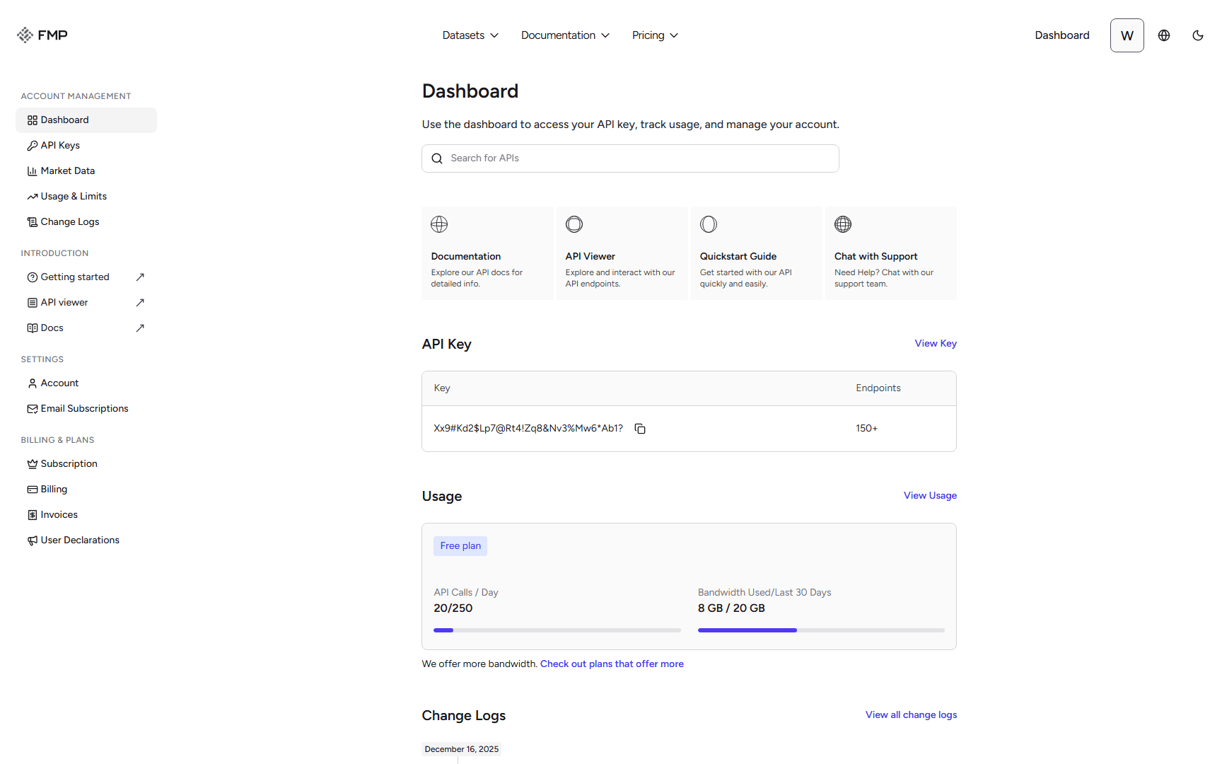 The FMP dashboard